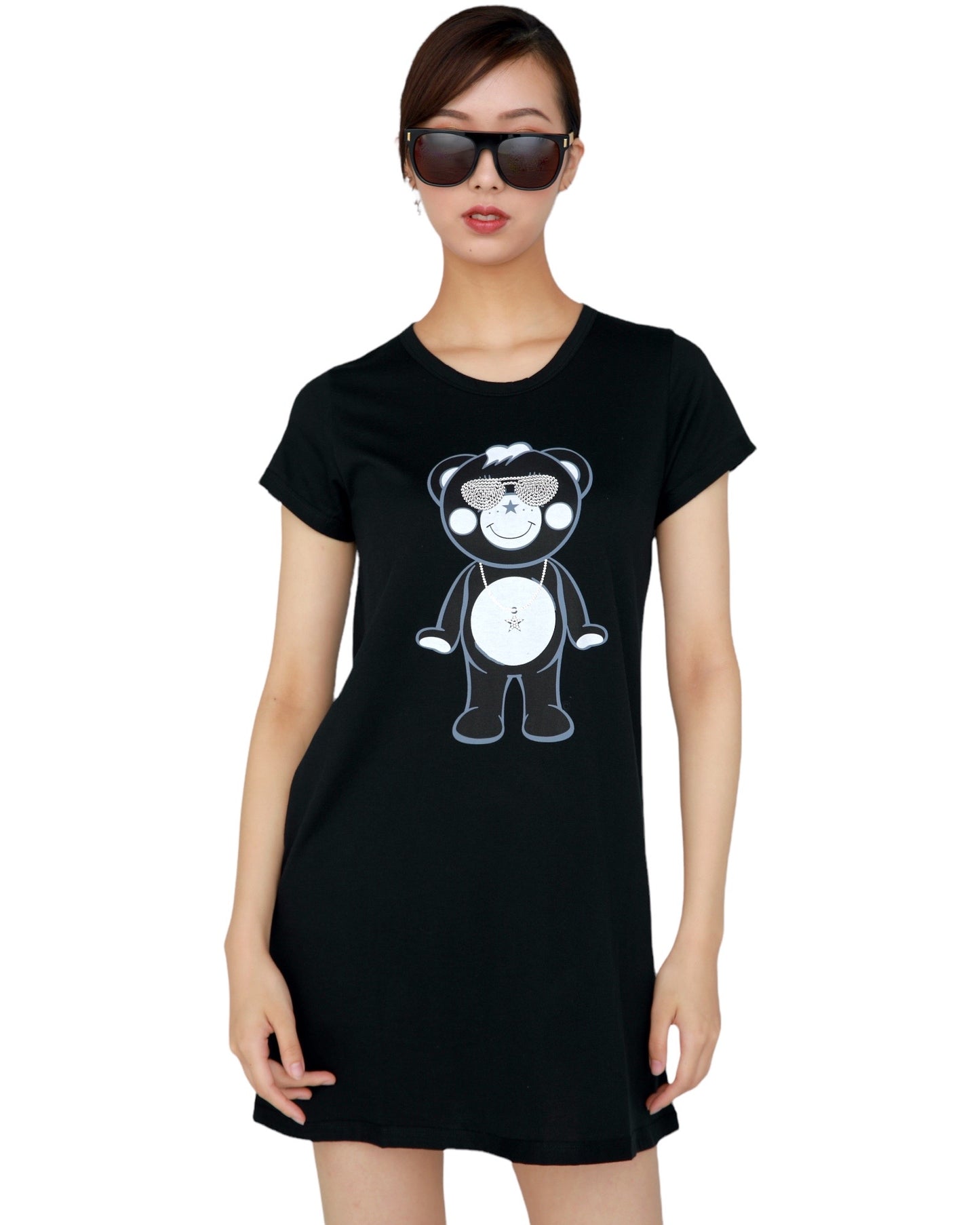 スワロフスキーチャッピーレディースワンピースTシャツ黒