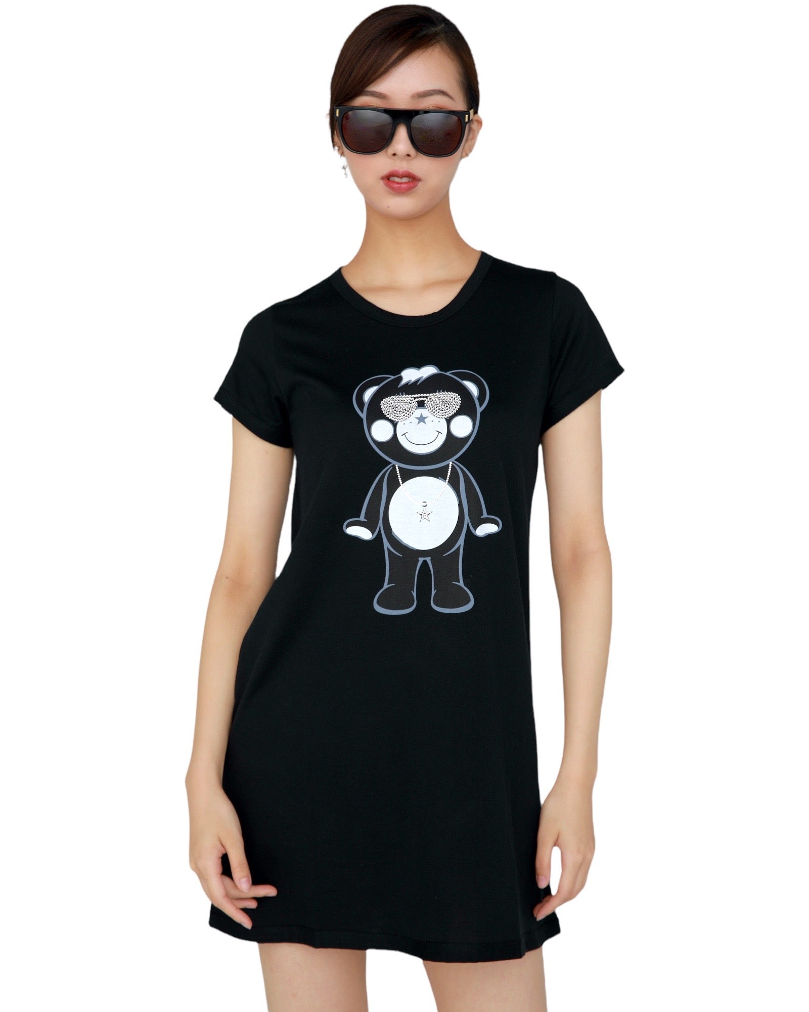 スワロフスキーチャッピーレディースワンピースTシャツ黒