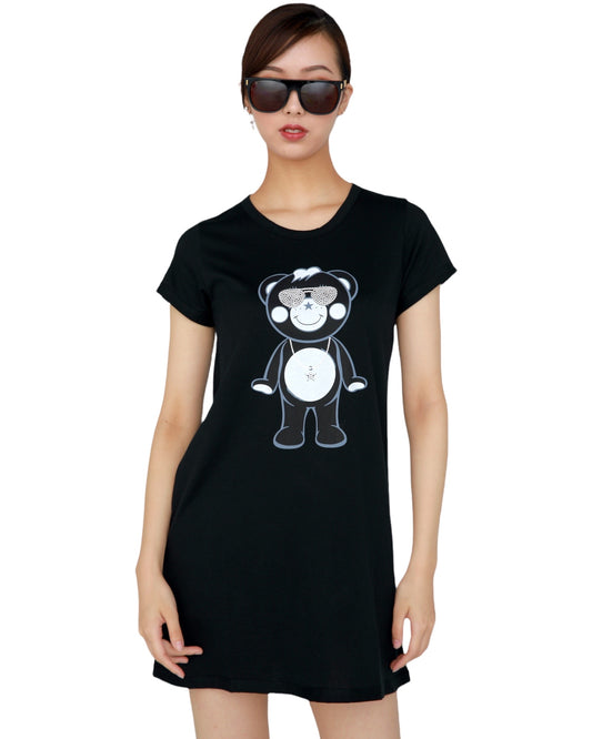 スワロフスキーチャッピーレディースワンピースTシャツ黒