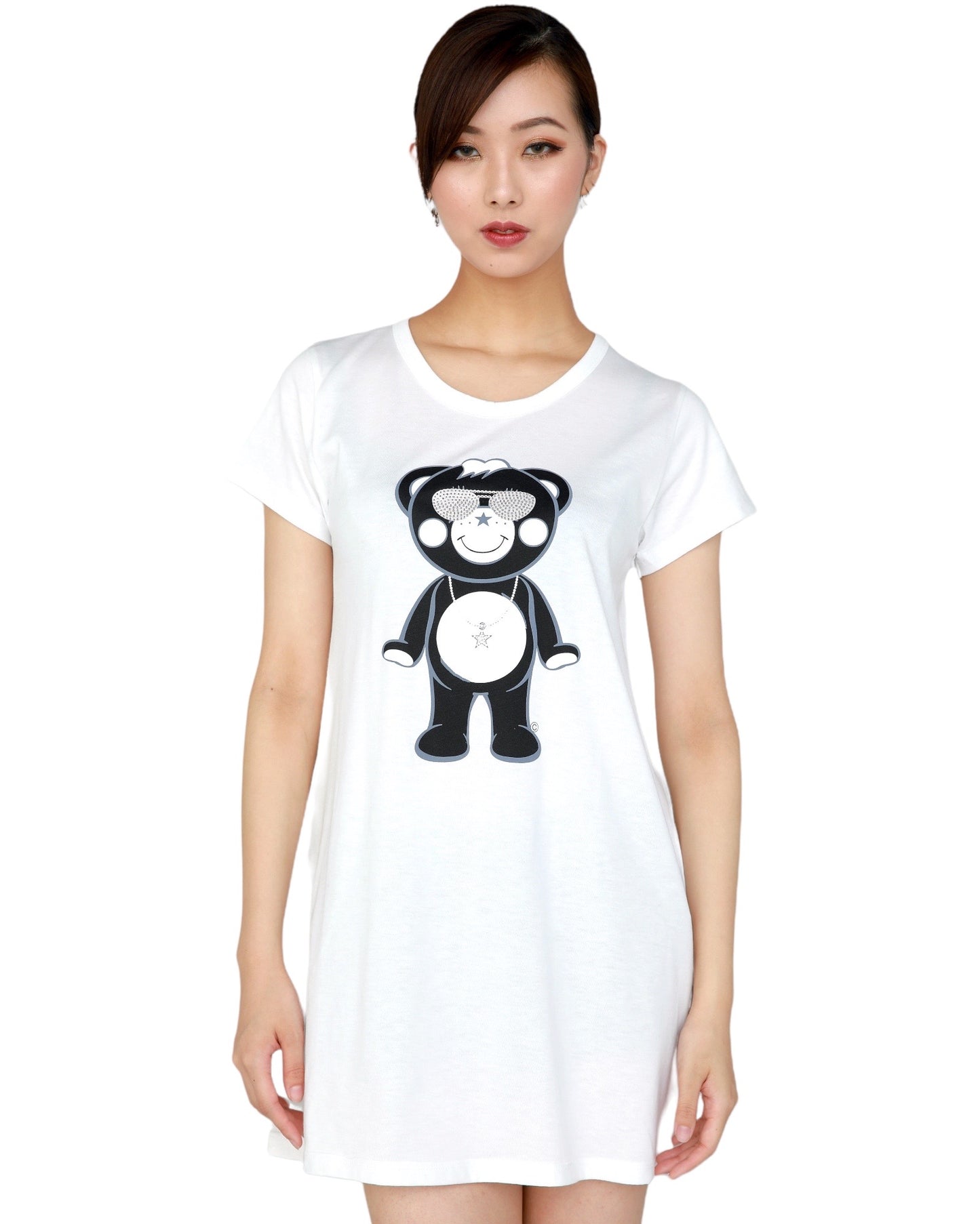 スワロフスキーチャッピーレディースワンピースTシャツ白